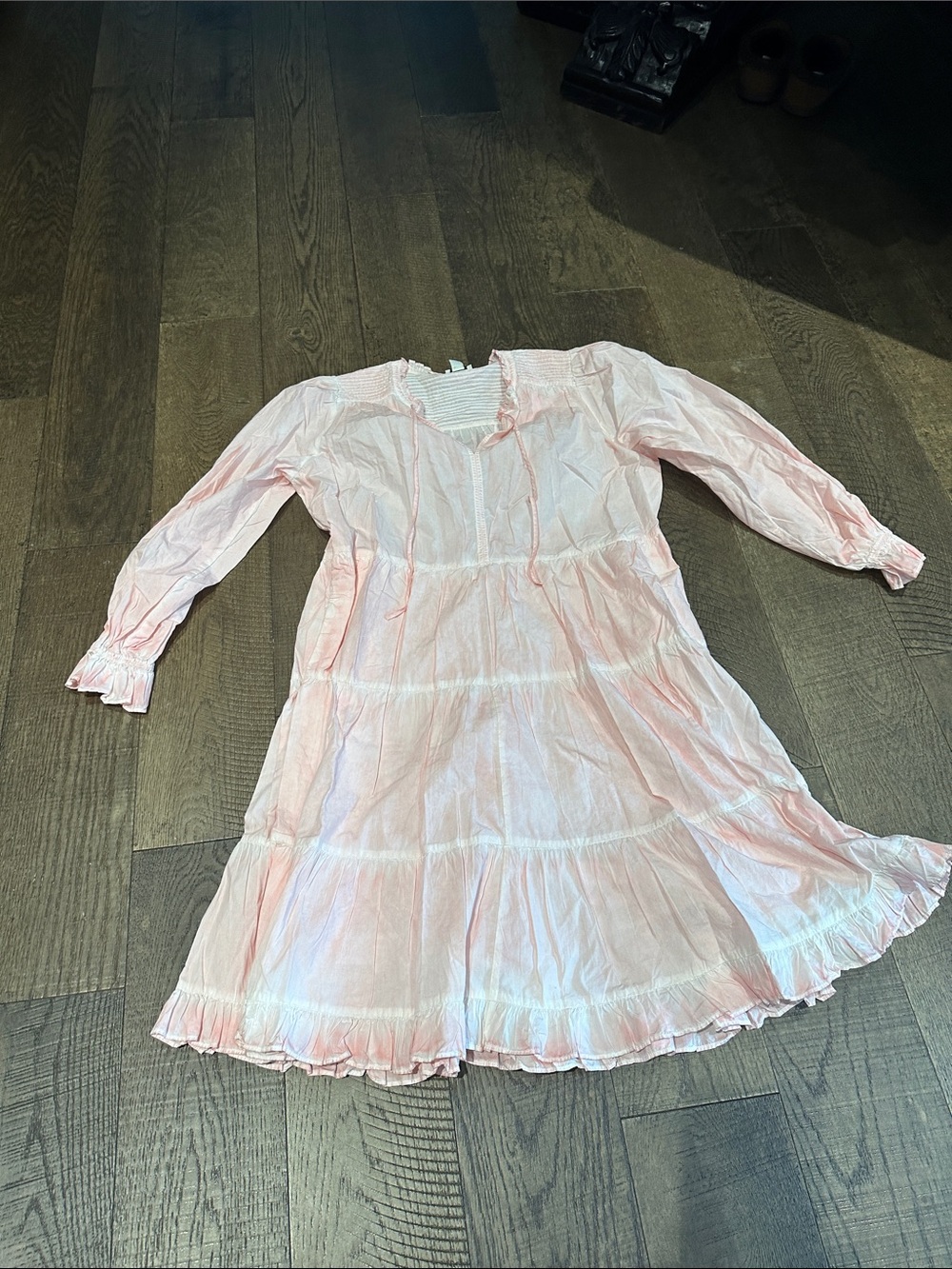 Women's Light Pink Tiered Long-Sleeve Casual Dress